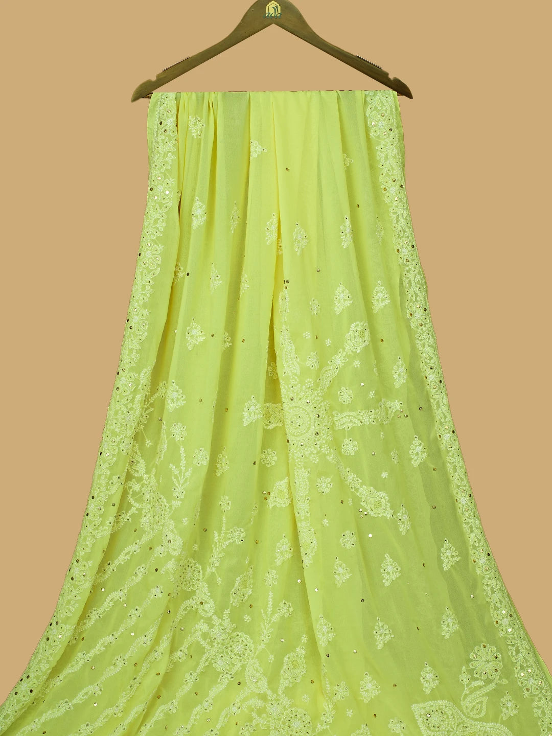 Ada Hand Embroidered Lemon Faux Georgette Lucknowi Chikankari Saree/Blouse With Muqaish Work 01A270382