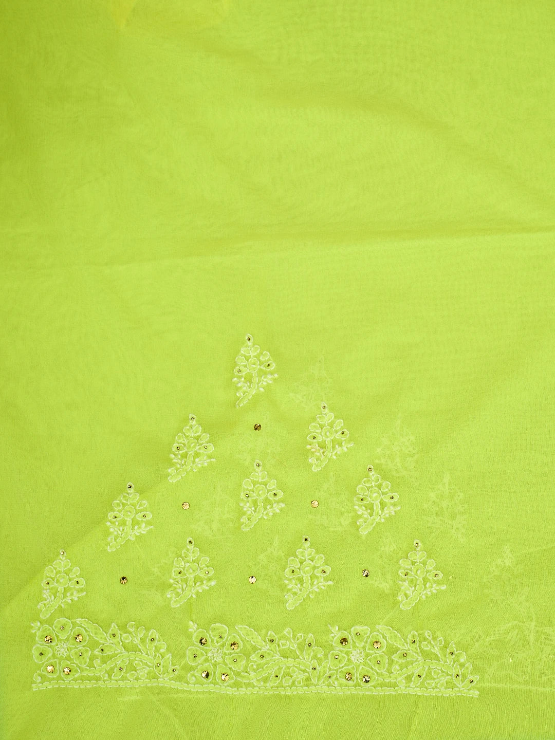 Ada Hand Embroidered Lemon Faux Georgette Lucknowi Chikankari Saree/Blouse With Muqaish Work 01A270382