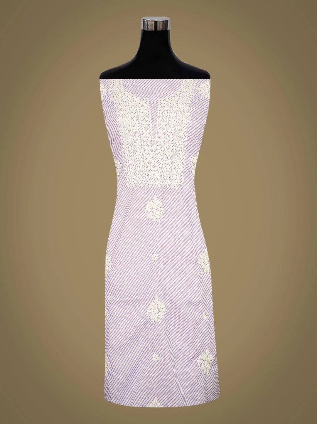 Ada Hand Embroidered Mauve and White Lehariya Print Cotton Lucknowi Chikankari Unstitched Kurta Piece 01A799481