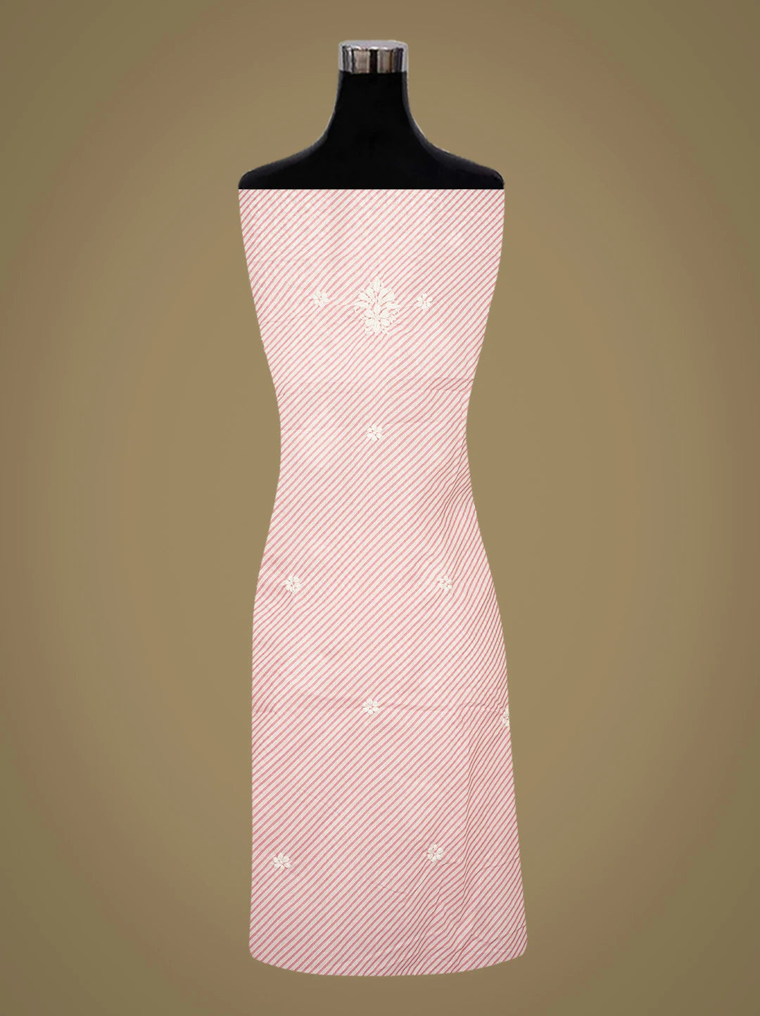 Ada Hand Embroidered Pink and White Lehariya Print Cotton Lucknowi Chikankari Unstitched Kurta Piece 01A799602