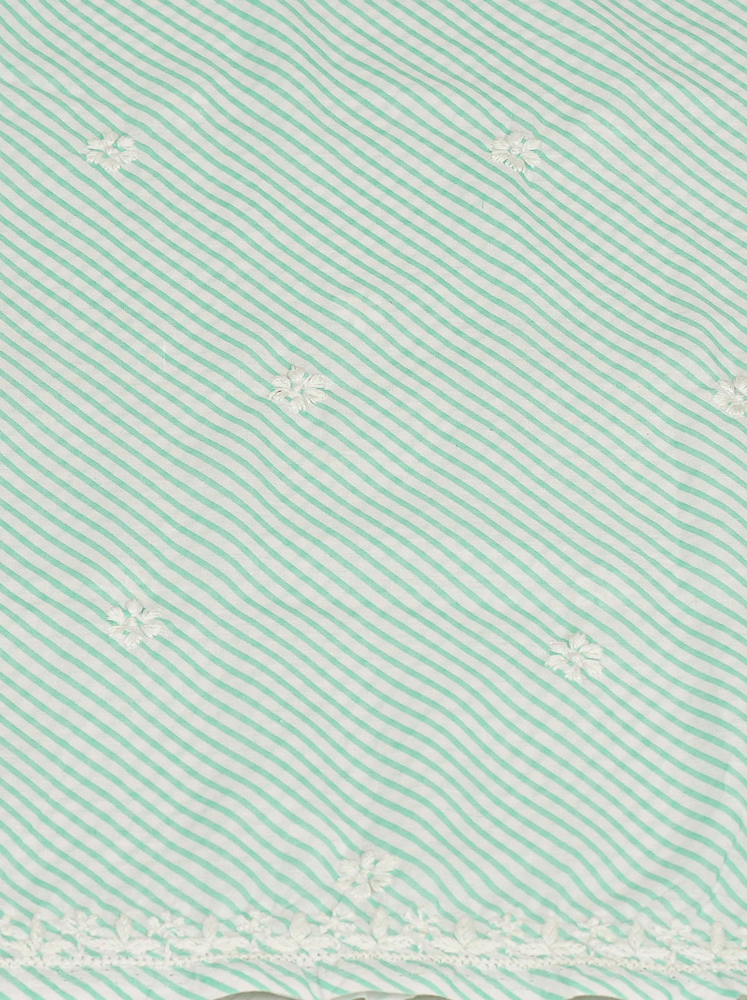 Ada Hand Embroidered Sea Green and White Lehariya Print Cotton Lucknowi Chikankari Unstitched Kurta Piece 01A799585