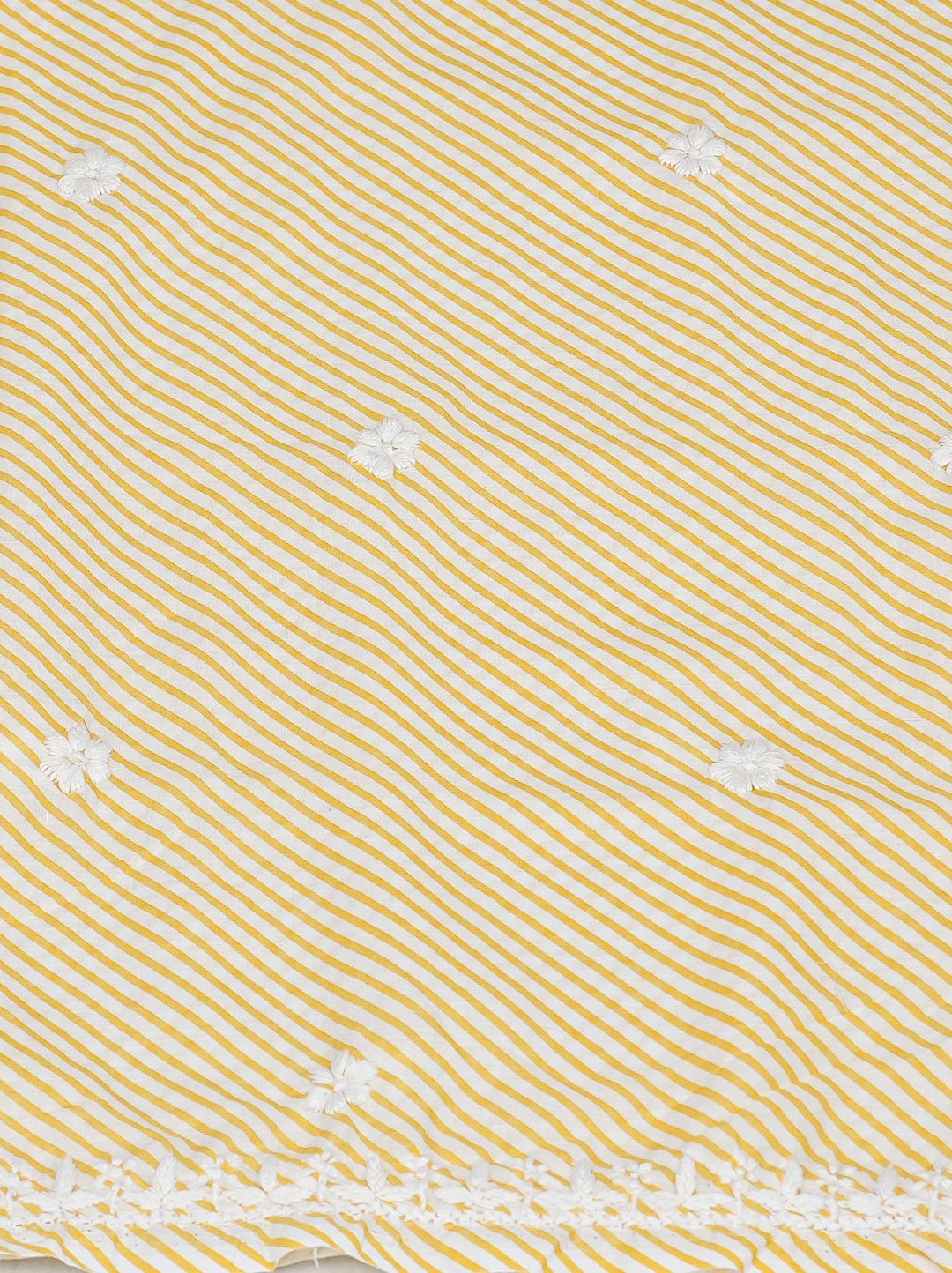 Ada Hand Embroidered Yellow and White Lehariya Print Cotton Lucknowi Chikankari Unstitched Kurta Piece 01A799522