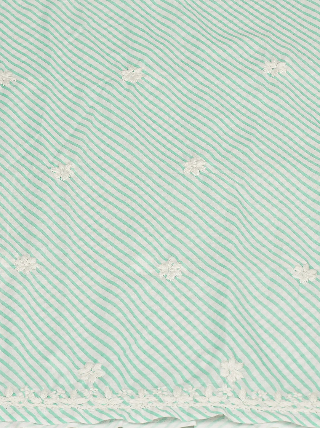 Ada Hand Embroidered Sea Green and White Lehariya Print Cotton Lucknowi Chikankari Unstitched Kurta Piece 01A799587