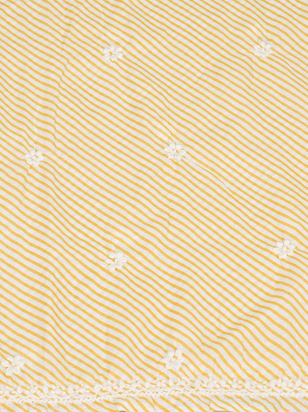 Ada Hand Embroidered Yellow and White Lehariya Print Cotton Lucknowi Chikankari Unstitched Kurta Piece 01A799516