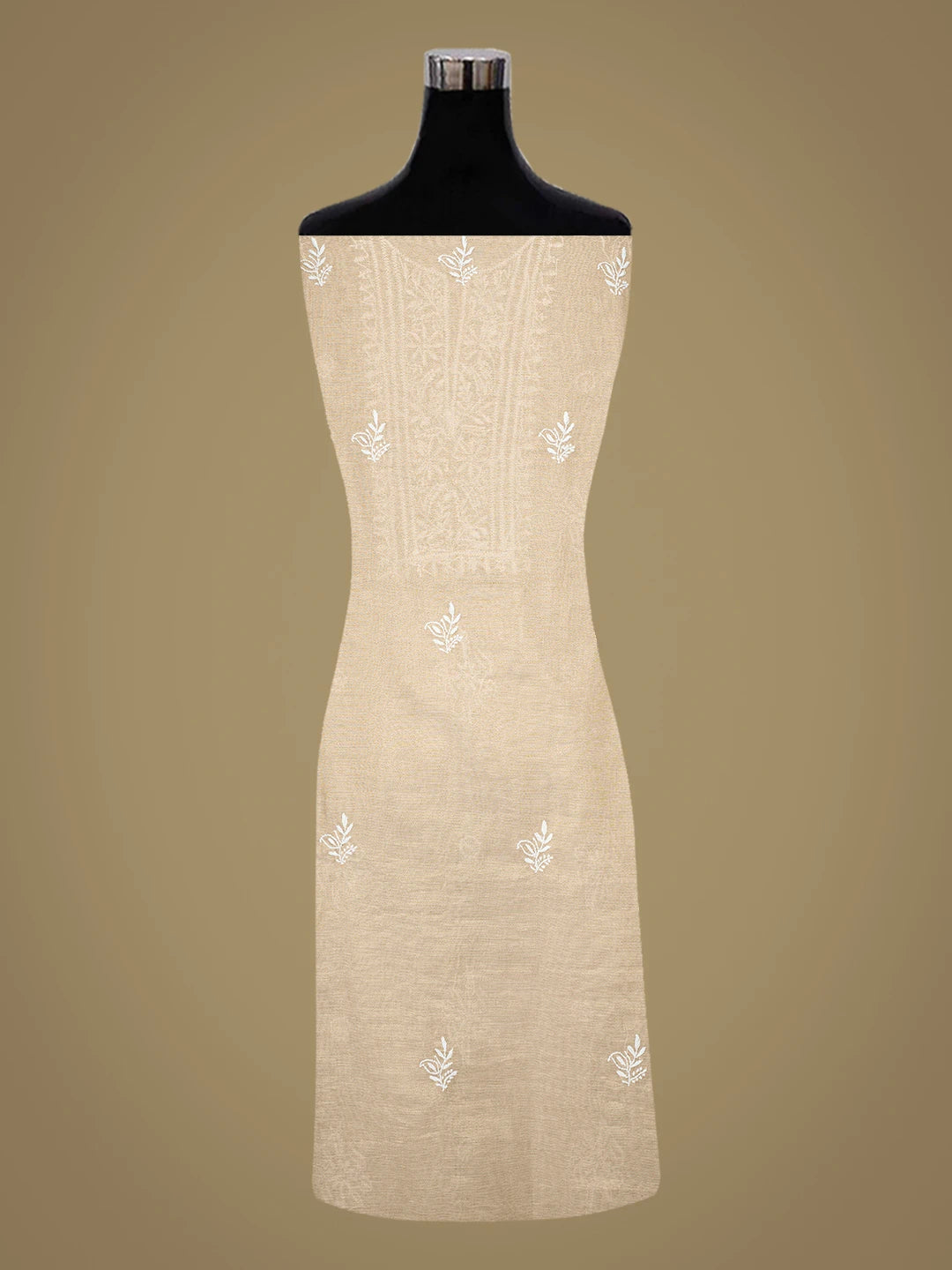 Ada Hand Embroidered Fawn Tissue Lucknowi Chikankari Unstitched Kurta Dupatta Set 01A750233