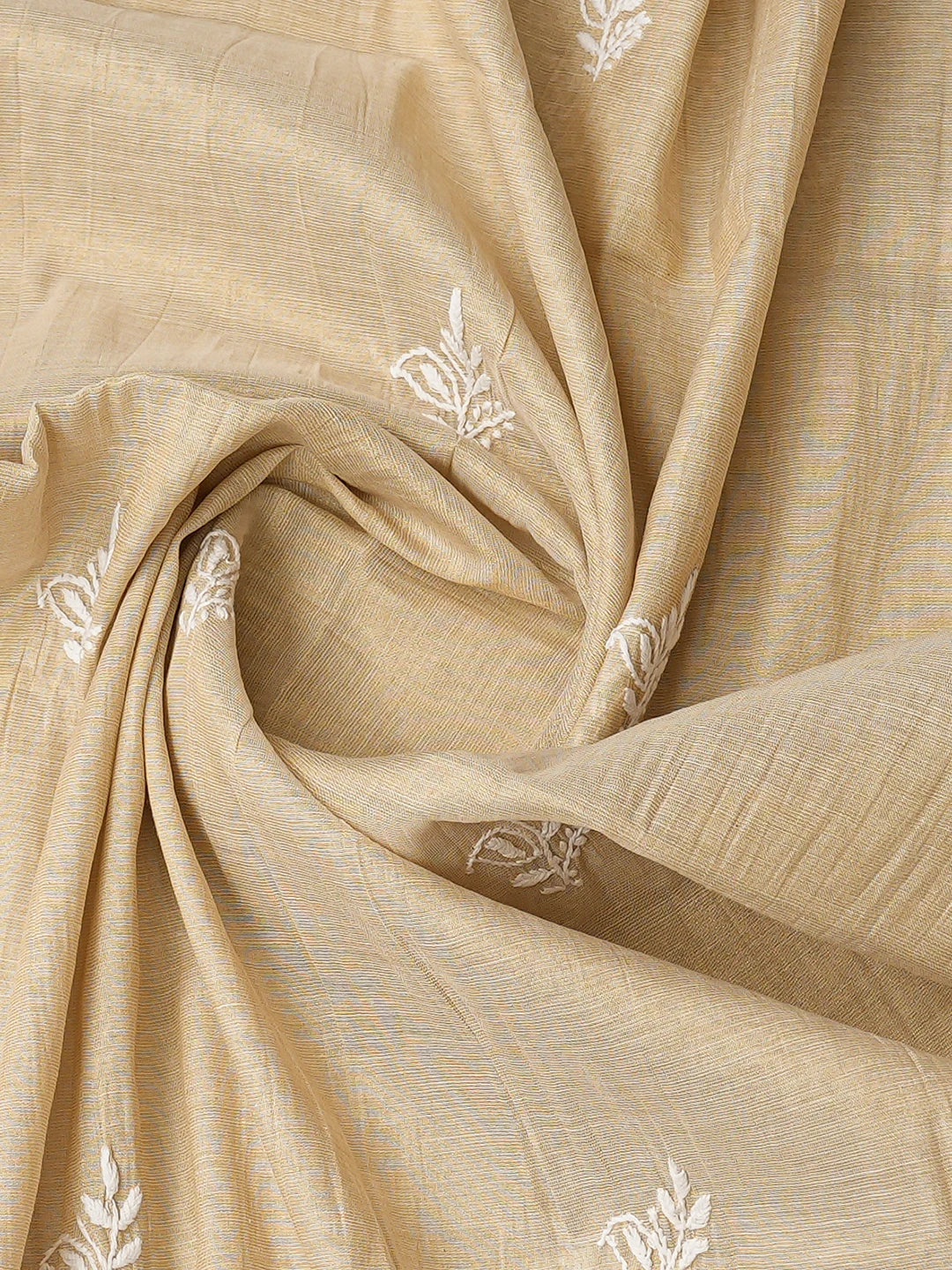 Ada Hand Embroidered Fawn Tissue Lucknowi Chikankari Unstitched Kurta Dupatta Set 01A750233