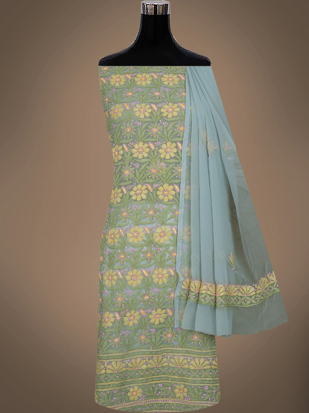 Ada Hand Embroidered Grey Georgette Lucknowi Chikankari Unstitched Suit Piece 01A799930