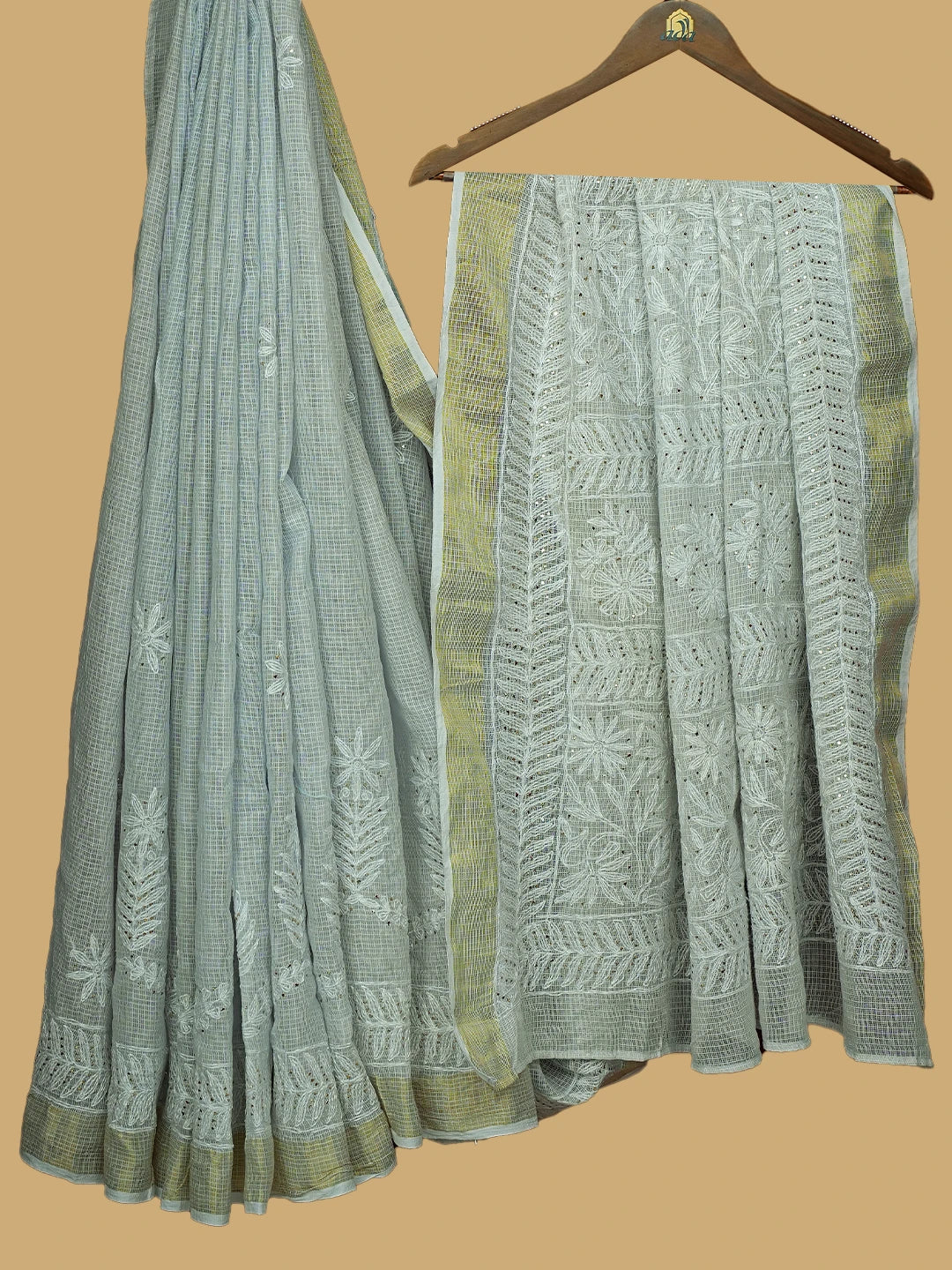 Ada Hand Embroidered Grey Kota Lucknowi Chikankari Saree and Blouse With Muqaish Work 01A719144