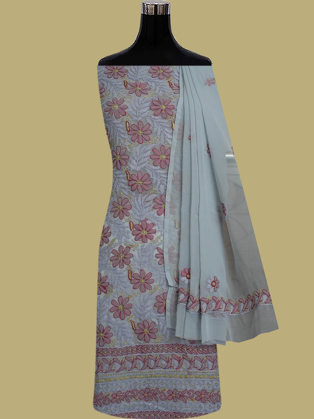 Ada Hand Embroidered Grey Georgette Lucknowi Chikankari Unstitched Suit Piece 01A799931
