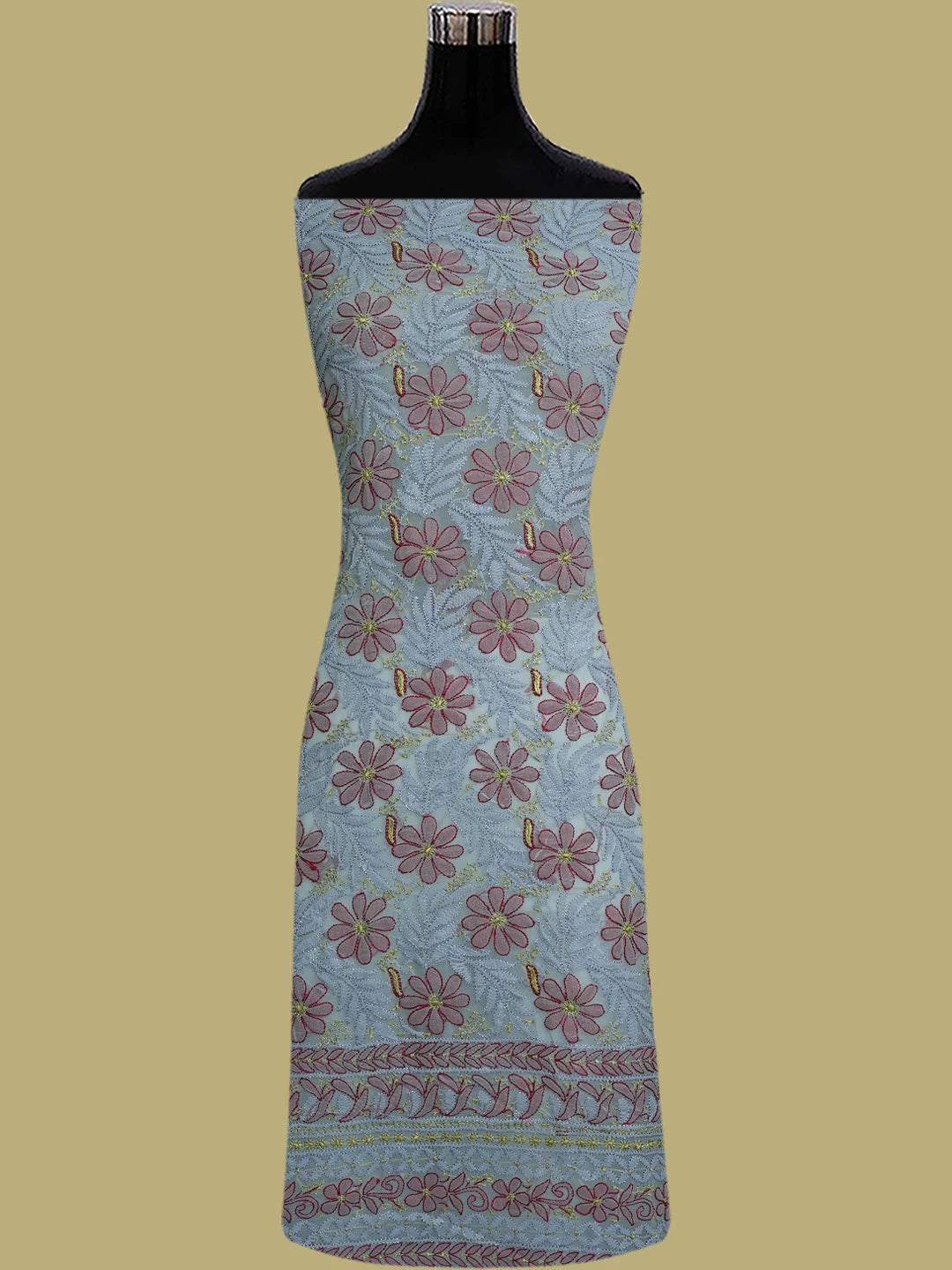 Ada Hand Embroidered Grey Georgette Lucknowi Chikankari Unstitched Suit Piece 01A799931