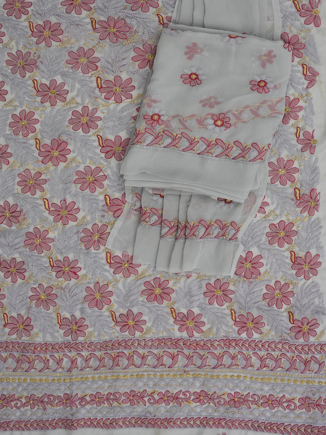 Ada Hand Embroidered Grey Georgette Lucknowi Chikankari Unstitched Suit Piece 01A799931