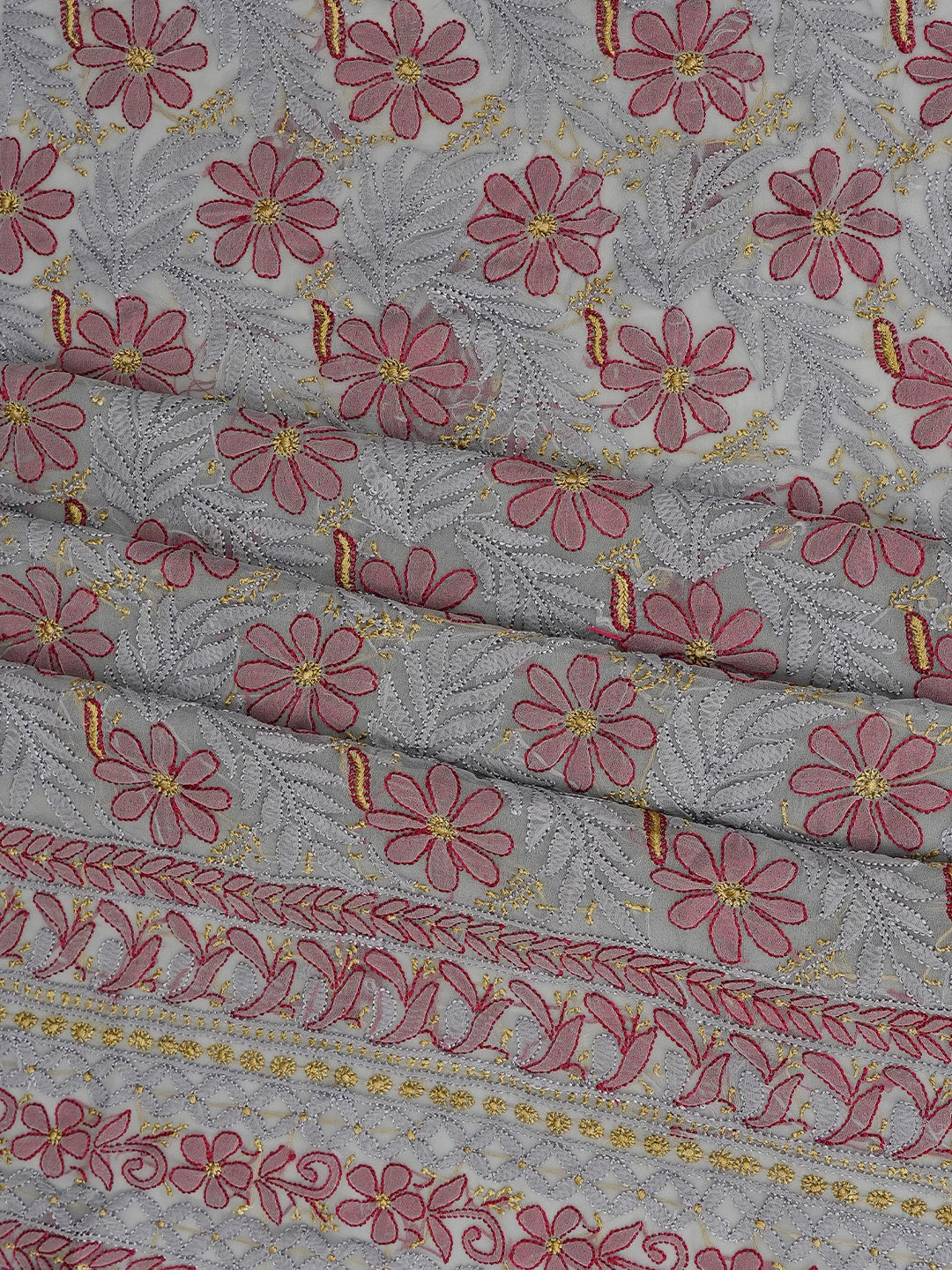 Ada Hand Embroidered Grey Georgette Lucknowi Chikankari Unstitched Suit Piece 01A799931