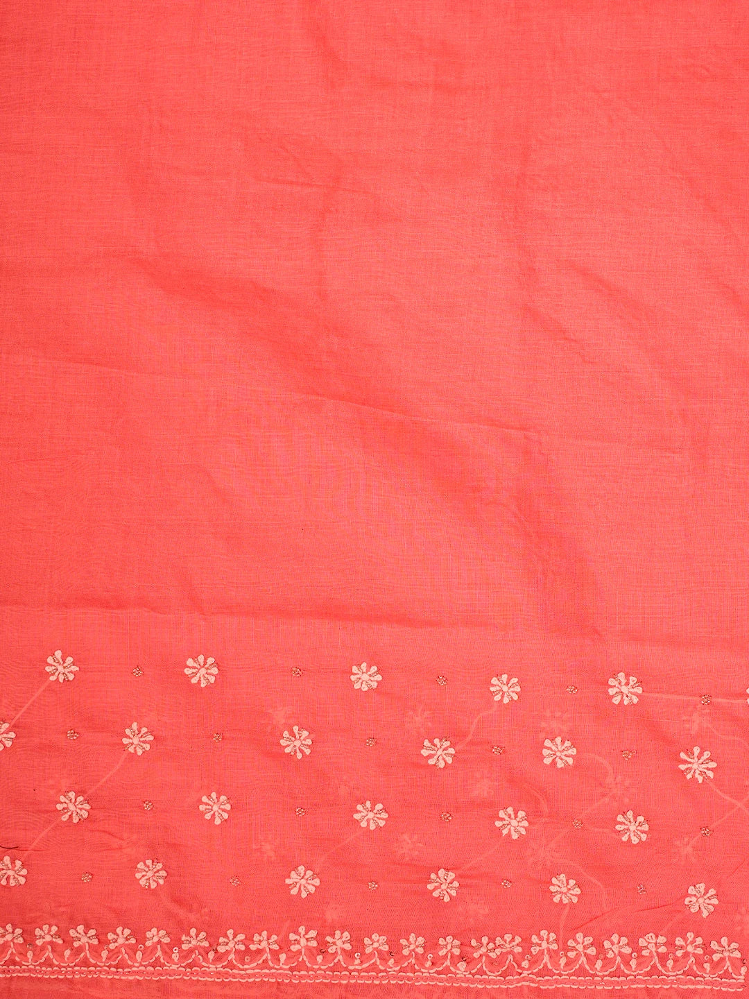 Ada Hand Embroidered Peach Cotton Lucknowi Chikankari Saree and Blouse With Sequinned Work 01A410454