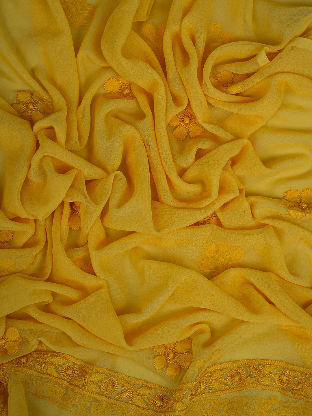 Ada Hand Embroidered Yellow Georgette Lucknowi Chikankari Unstitched Suit Piece 01A779904