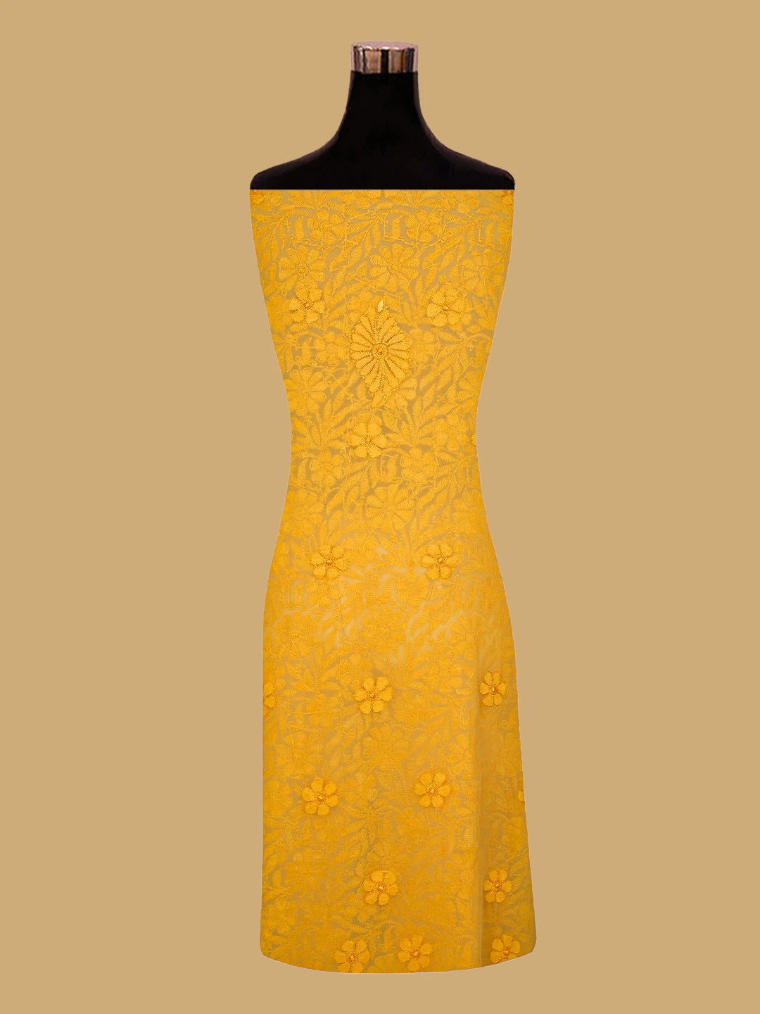 Ada Hand Embroidered Yellow Georgette Lucknowi Chikankari Unstitched Suit Piece 01A779904