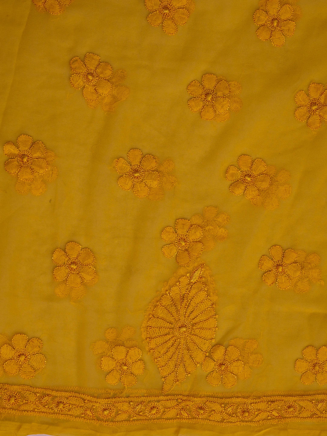 Ada Hand Embroidered Yellow Georgette Lucknowi Chikankari Unstitched Suit Piece 01A779904