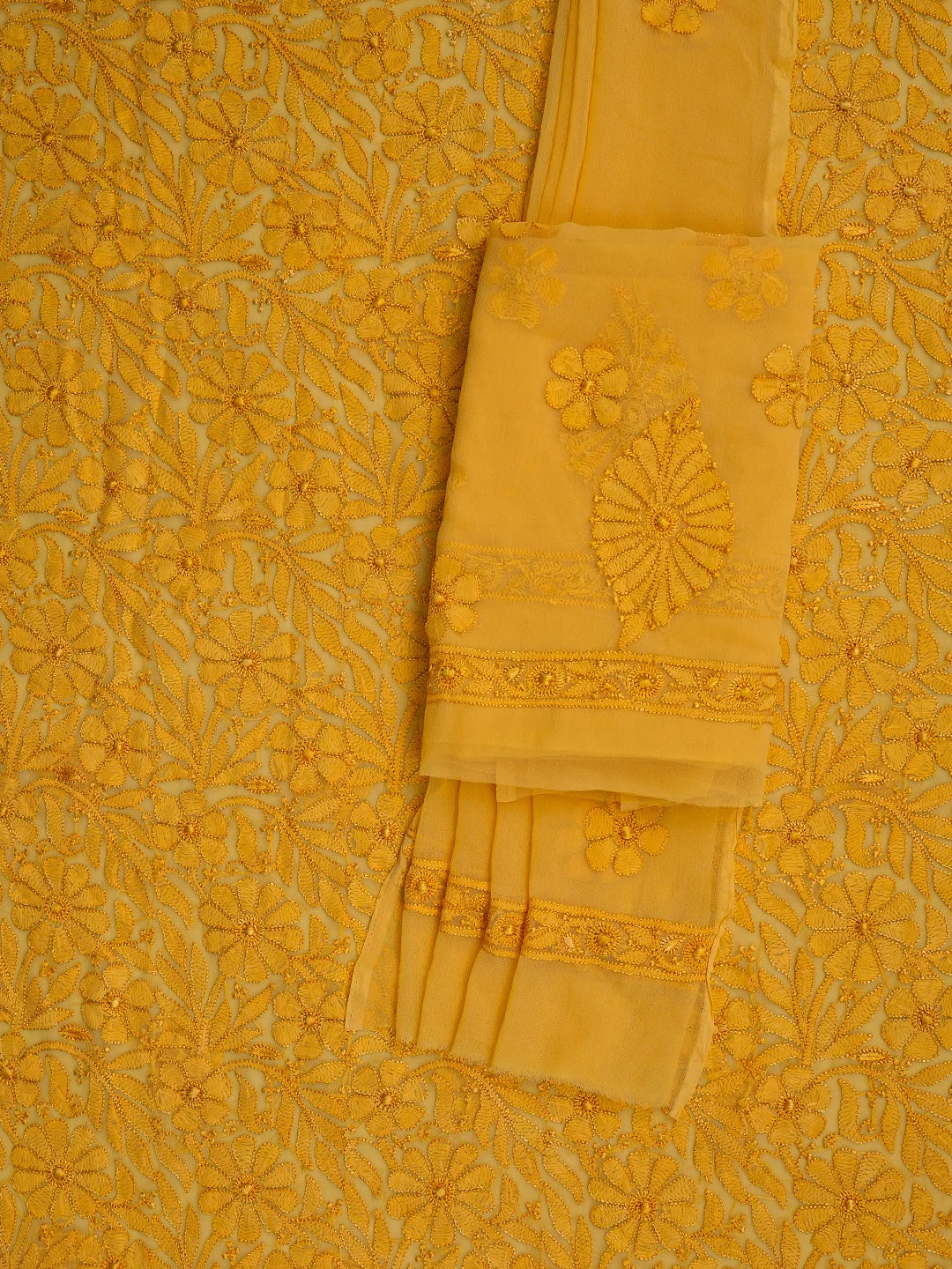 Ada Hand Embroidered Yellow Georgette Lucknowi Chikankari Unstitched Suit Piece 01A779904