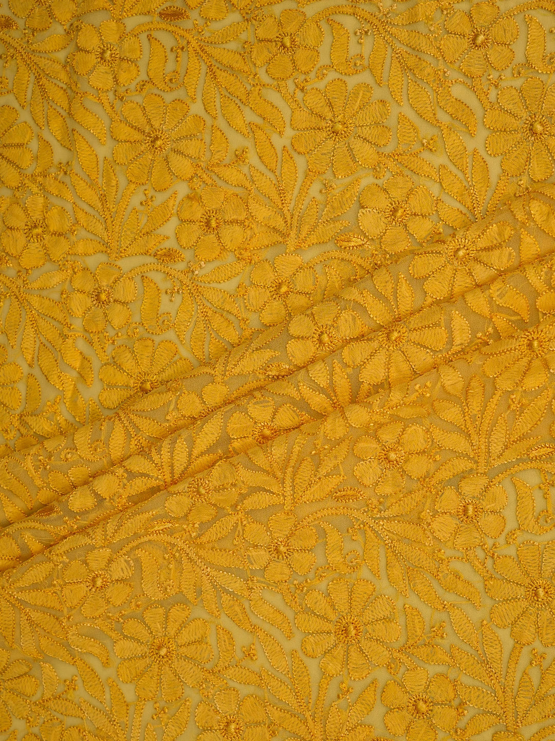 Ada Hand Embroidered Yellow Georgette Lucknowi Chikankari Unstitched Suit Piece 01A779904