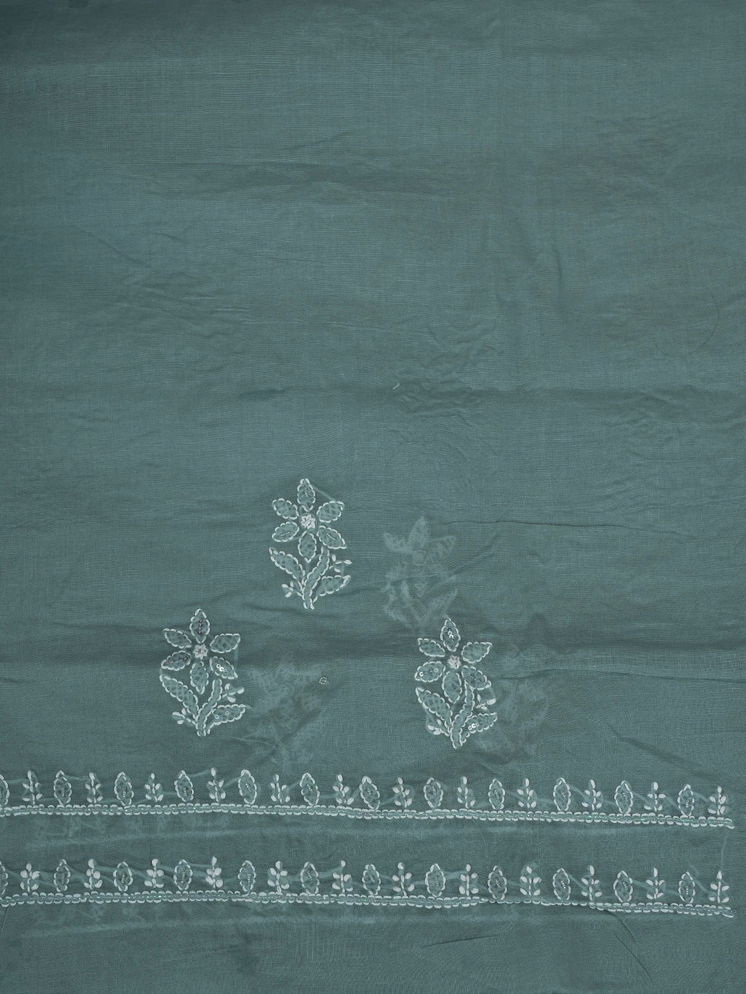 Ada Hand Embroidered Cadet Gray Cotton Lucknowi Chikankari Saree and Blouse With Sequinned Work 01A732779