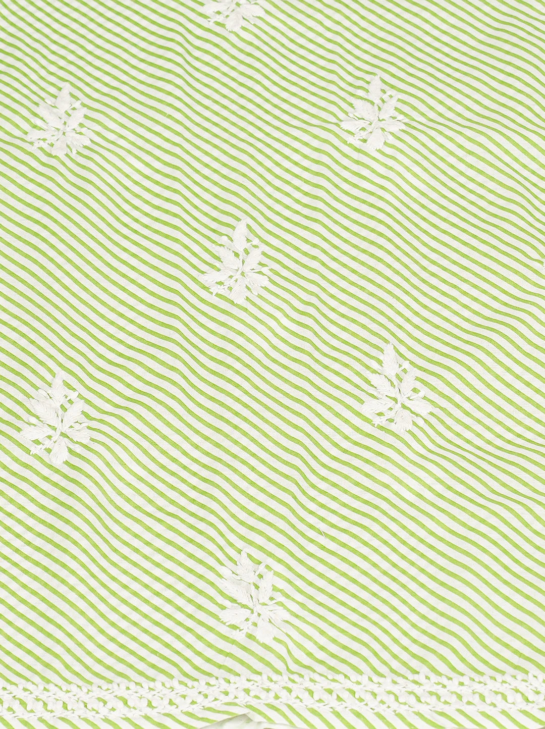 Ada Hand Embroidered Green and White Lehariya Print Cotton Lucknowi Chikankari Unstitched Kurta Piece 01A799493