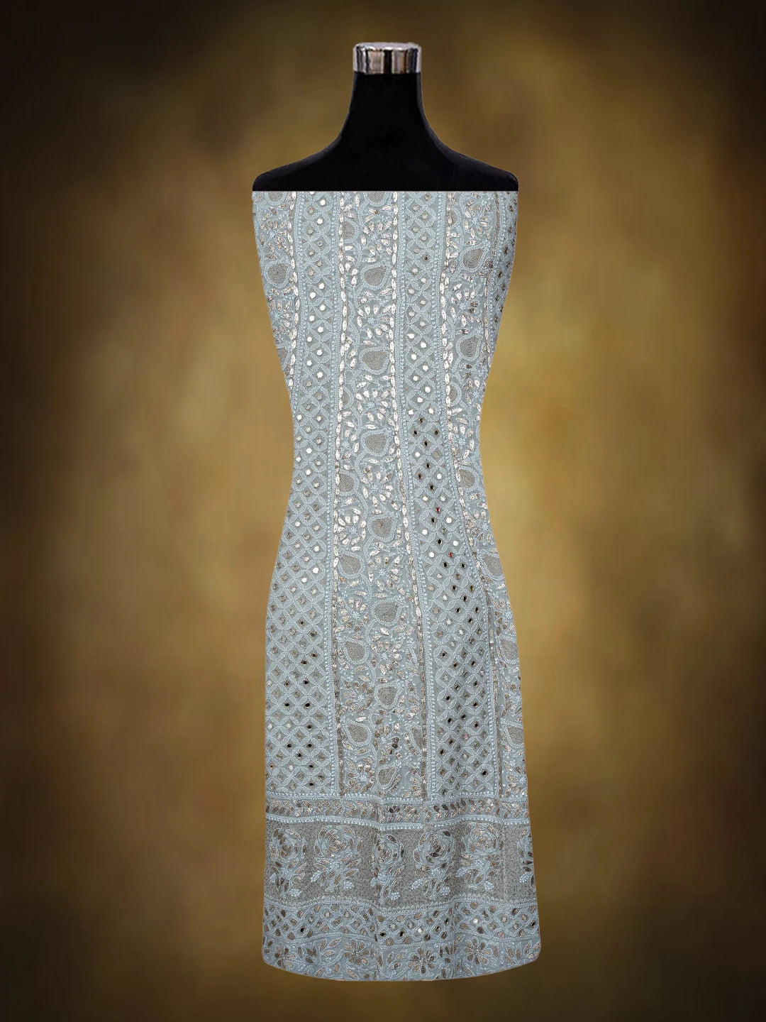 Ada Hand Embroidered Grey Pure Georgette Lucknowi Chikankari Semi-Stitched Anarkali Kurta Dupatta Set With Zari Work 01A777353