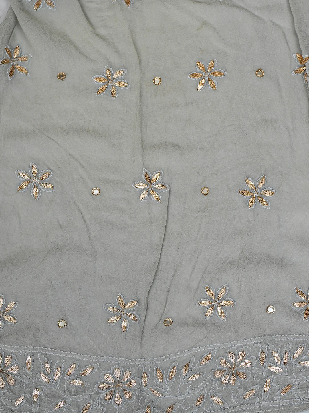 Ada Hand Embroidered Grey Pure Georgette Lucknowi Chikankari Semi-Stitched Anarkali Kurta Dupatta Set With Zari Work 01A777353