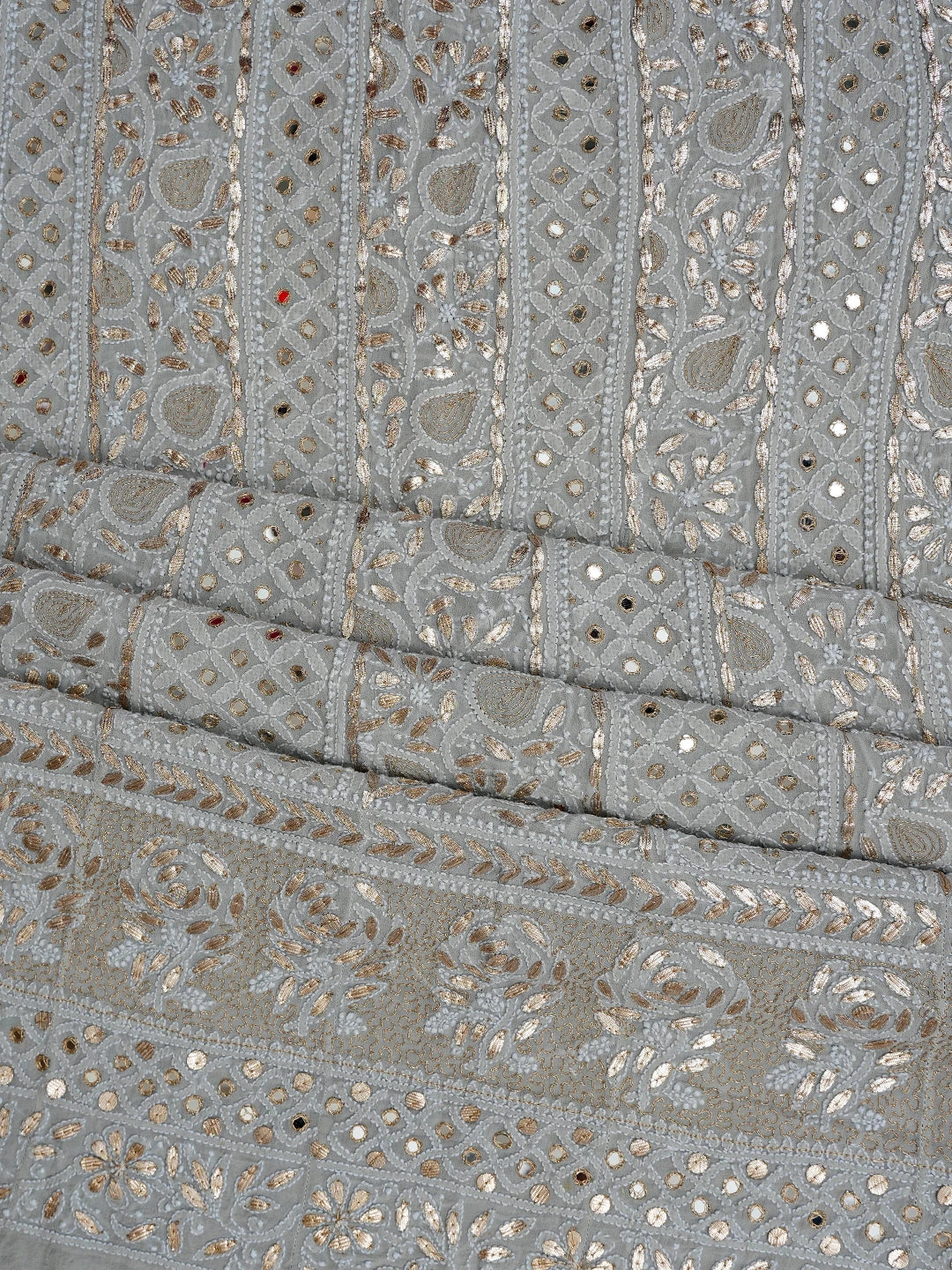 Ada Hand Embroidered Grey Pure Georgette Lucknowi Chikankari Semi-Stitched Anarkali Kurta Dupatta Set With Zari Work 01A777353