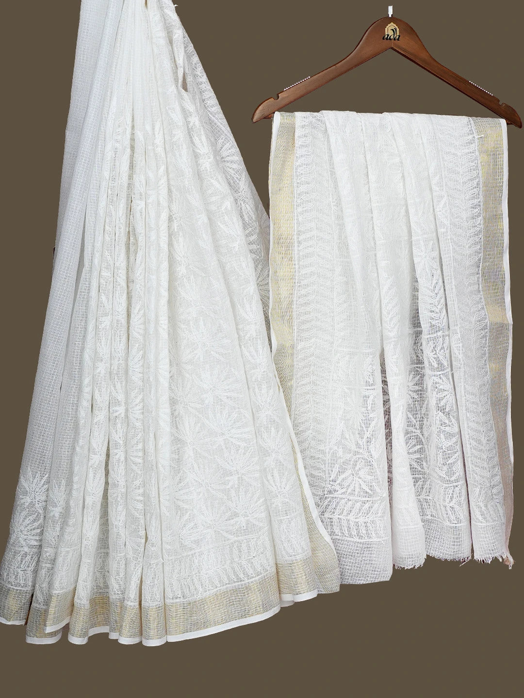 Ada Hand Embroidered White Kota Lucknowi Chikankari Saree and Blouse 01A767514