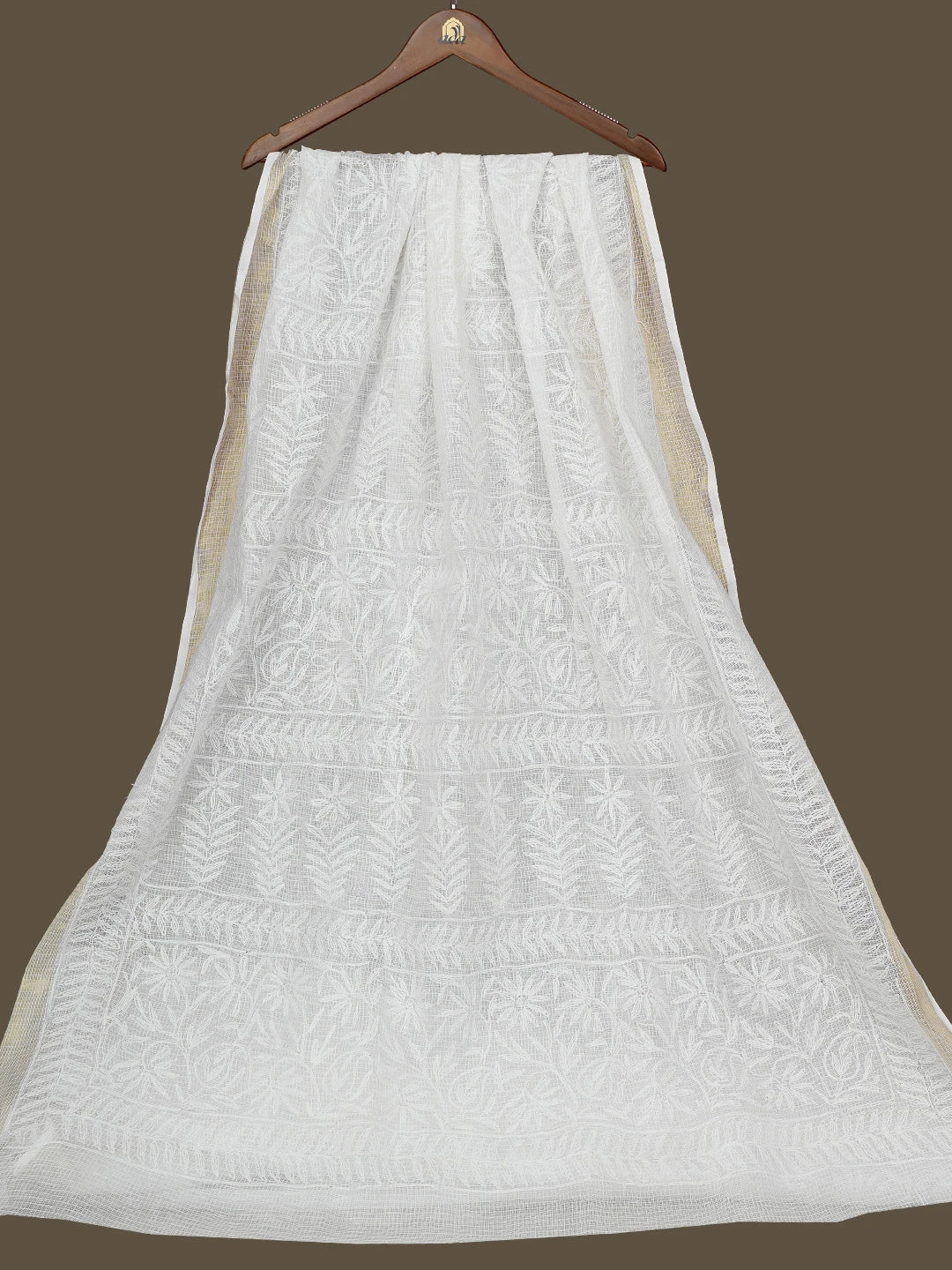 Ada Hand Embroidered White Kota Lucknowi Chikankari Saree and Blouse 01A767514