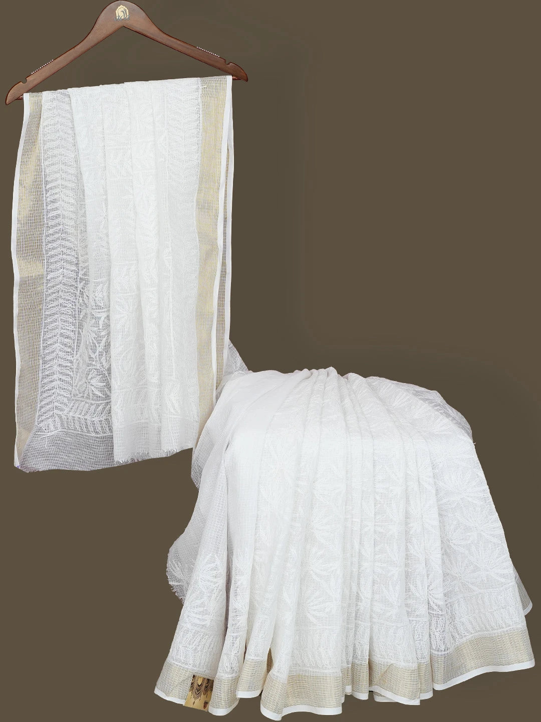 Ada Hand Embroidered White Kota Lucknowi Chikankari Saree and Blouse 01A767514