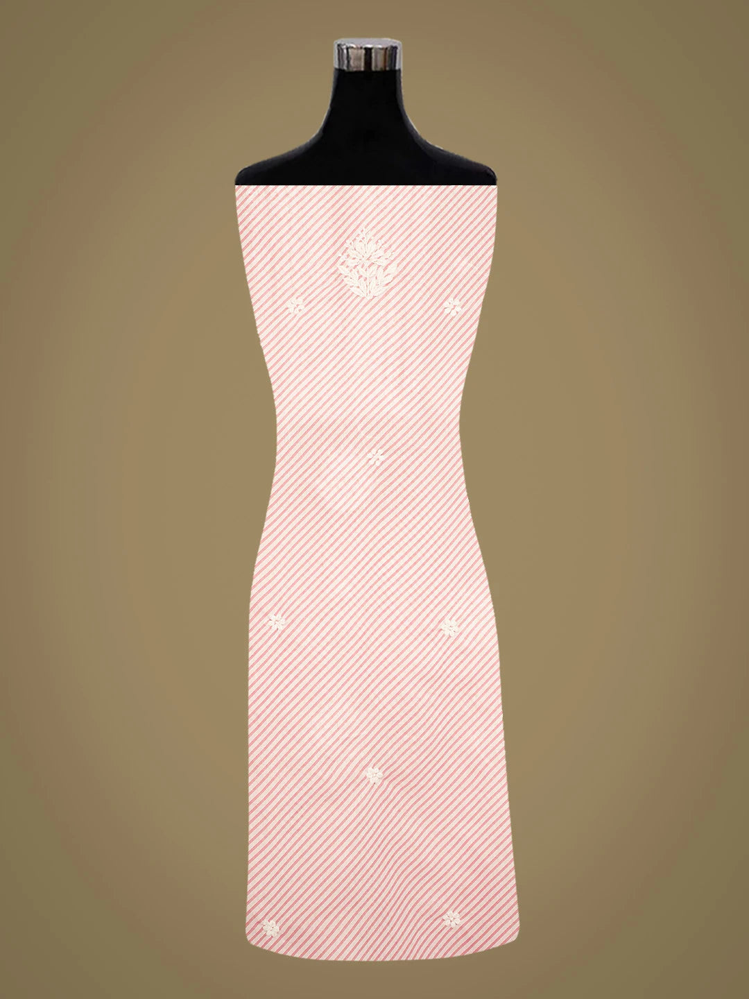 Ada Hand Embroidered Pink and White Lehariya Print Cotton Lucknowi Chikankari Unstitched Kurta Piece 01A799598