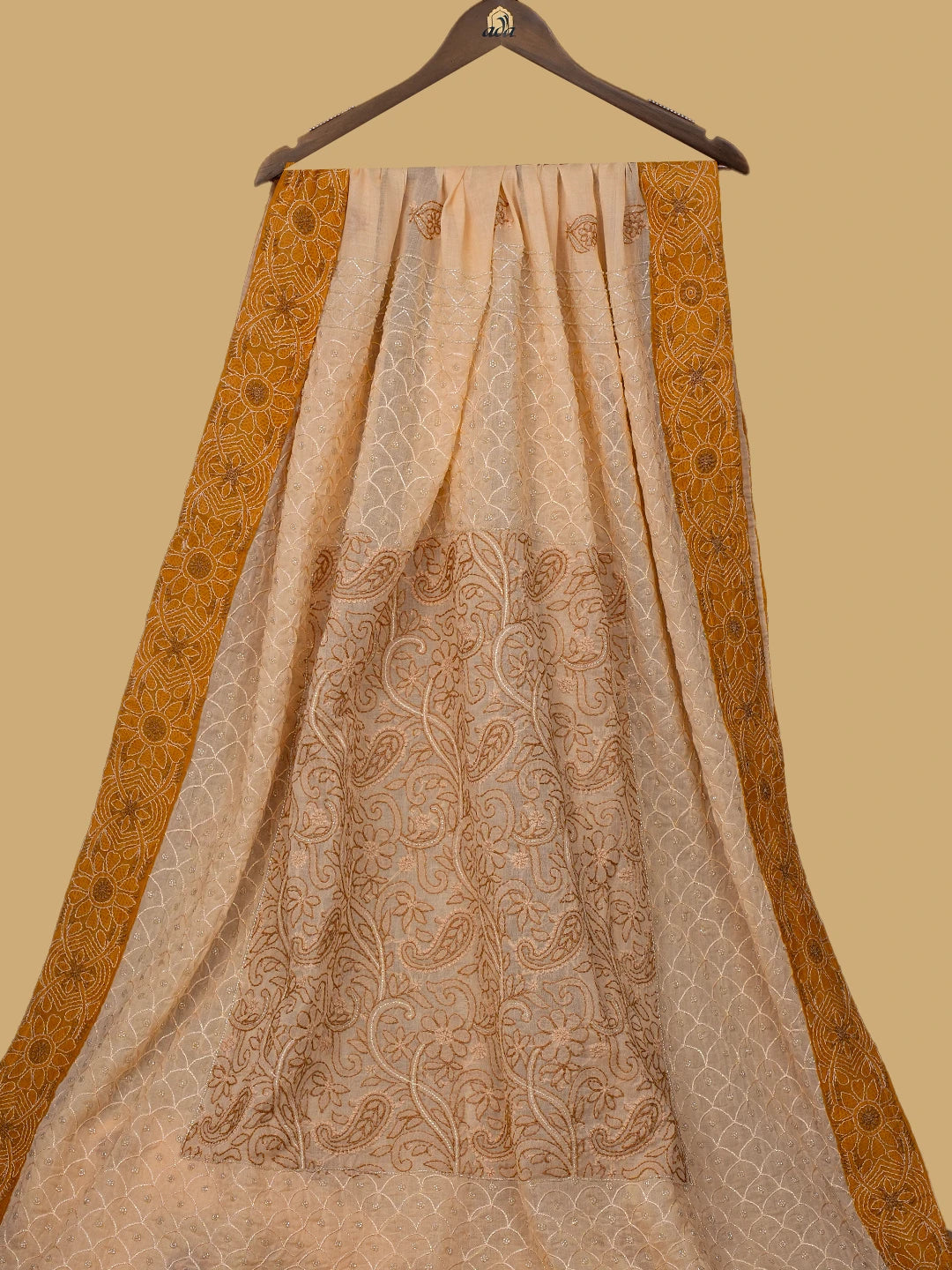 Ada Hand Embroidered Apricot Orange Cotton Lucknowi Chikankari Saree/Blouse With Cutdana Work 01A614911