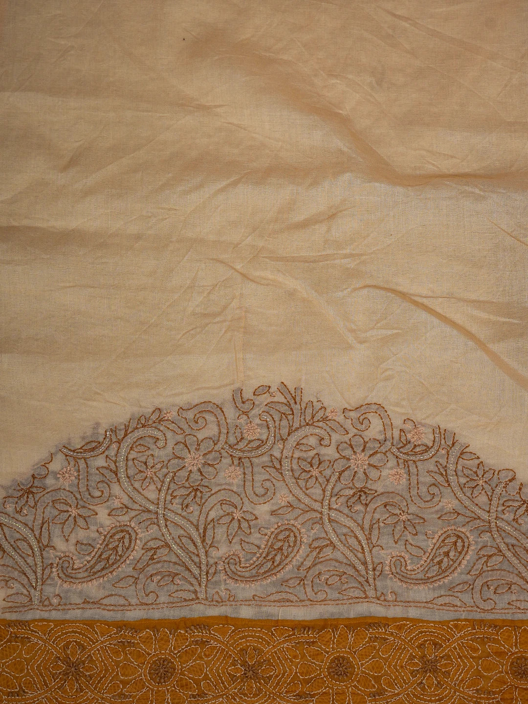 Ada Hand Embroidered Apricot Orange Cotton Lucknowi Chikankari Saree/Blouse With Cutdana Work 01A614911
