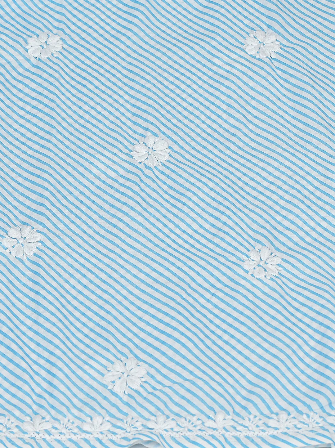Ada Hand Embroidered Blue and White Lehariya Print Cotton Lucknowi Chikankari Unstitched Kurta Piece 01A799528