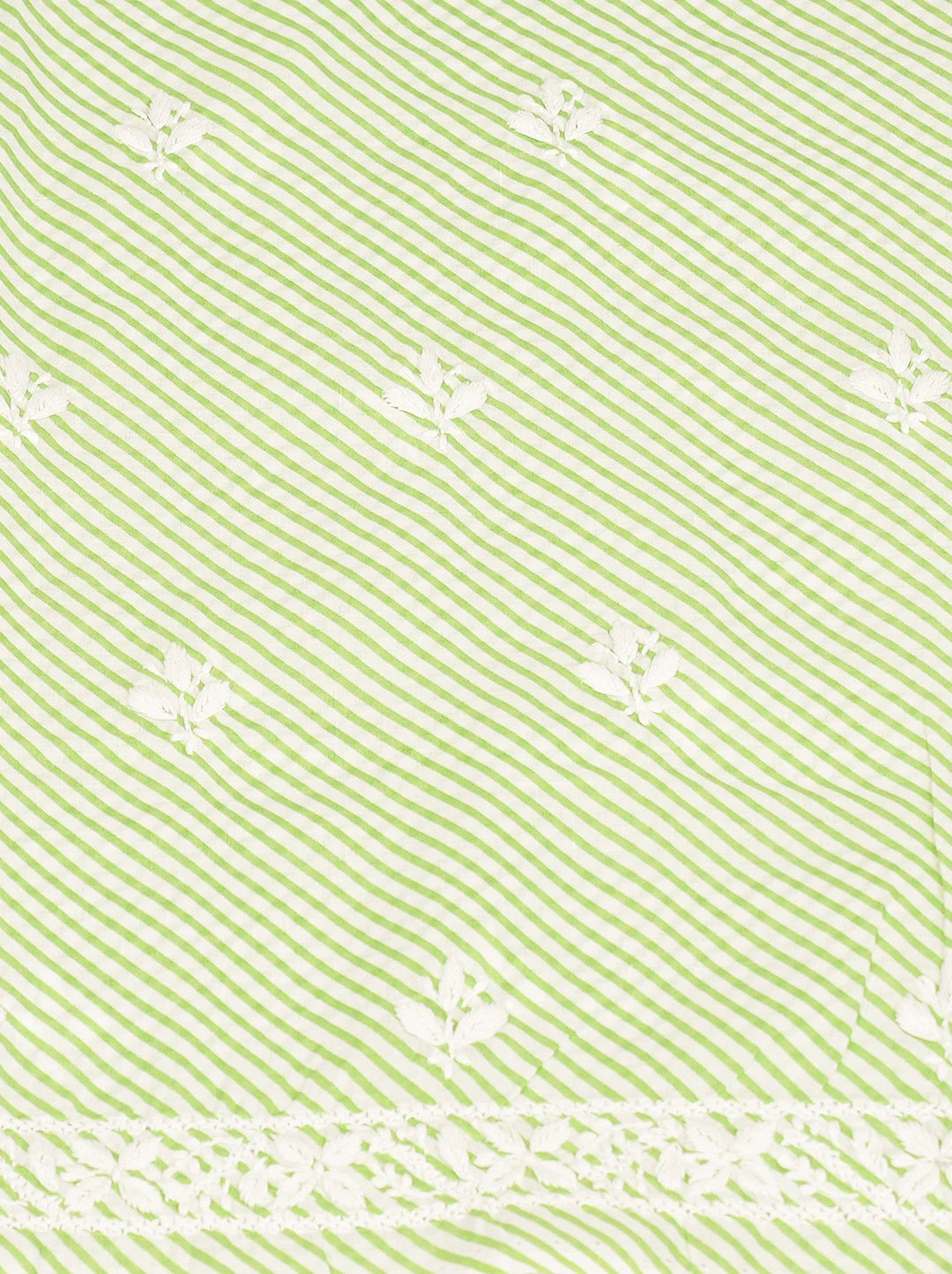 Ada Hand Embroidered Green and White Lehariya Print Cotton Lucknowi Chikankari Unstitched Kurta Piece 01A799495