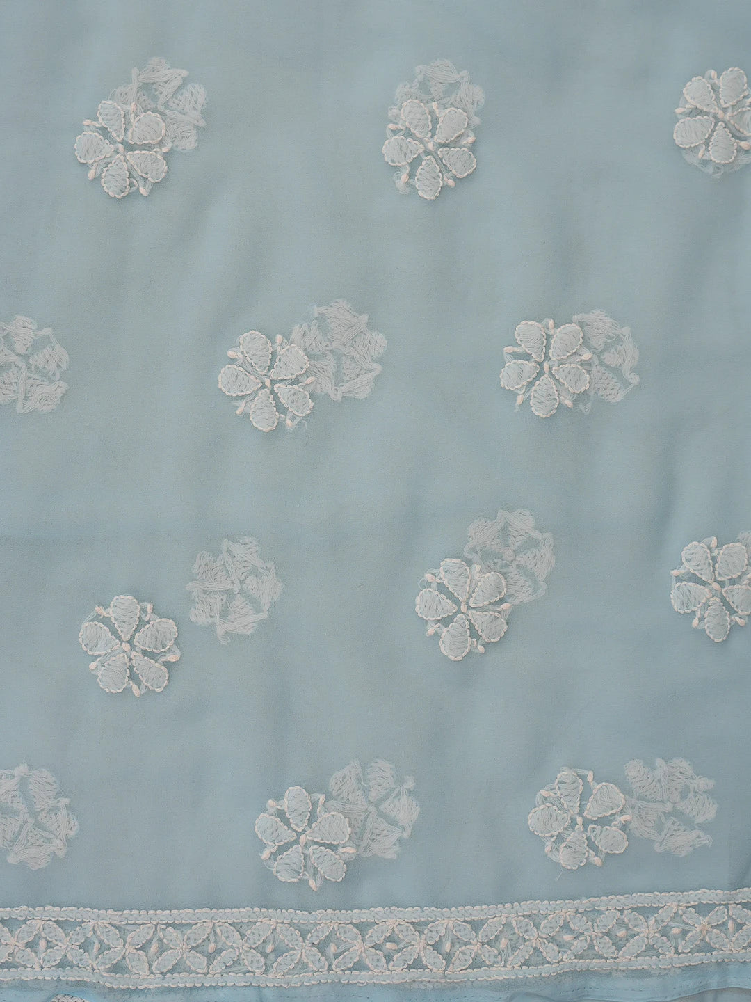 Ada Hand Embroidered Blue Georgette Lucknowi Chikankari Unstitched Suit Piece 01A798259
