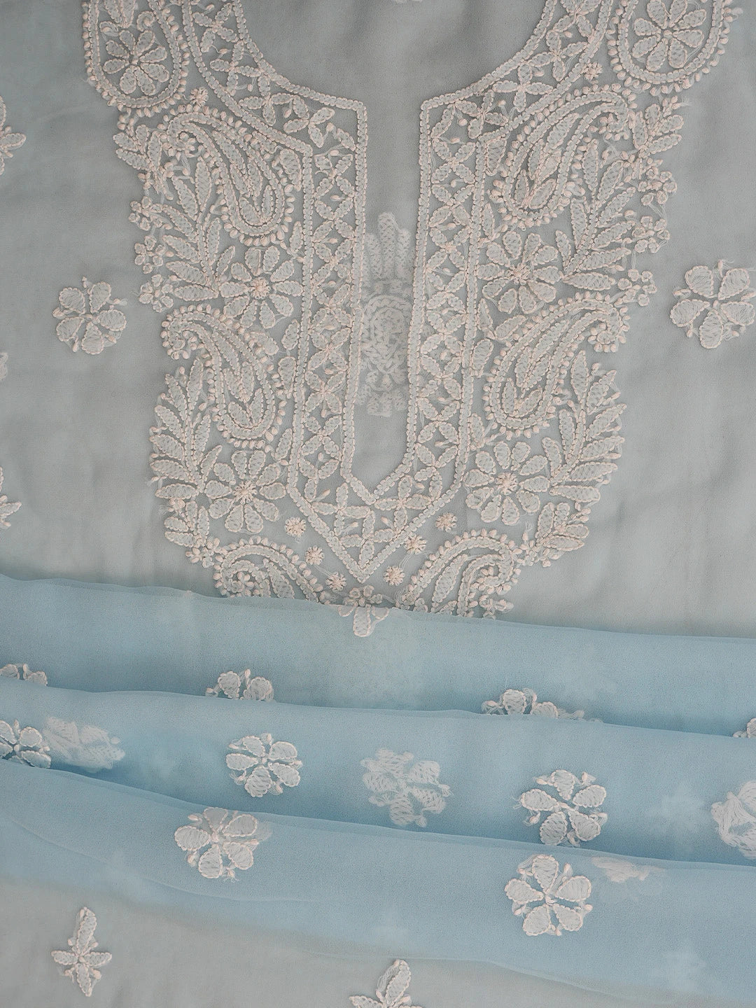 Ada Hand Embroidered Blue Georgette Lucknowi Chikankari Unstitched Suit Piece 01A798259