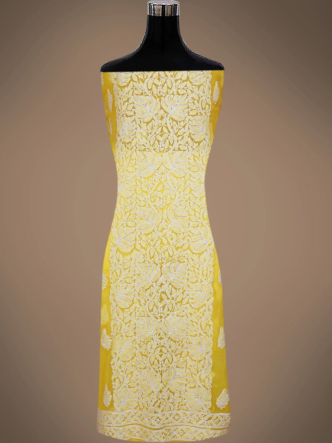 Ada Hand Embroidered Yellow Georgette Lucknowi Chikankari Unstitched Suit Piece 01A793504