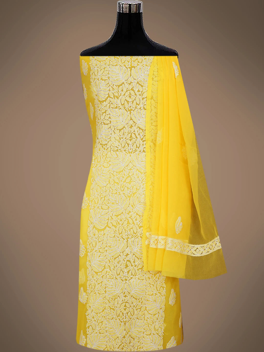 Ada Hand Embroidered Yellow Georgette Lucknowi Chikankari Unstitched Suit Piece 01A793504