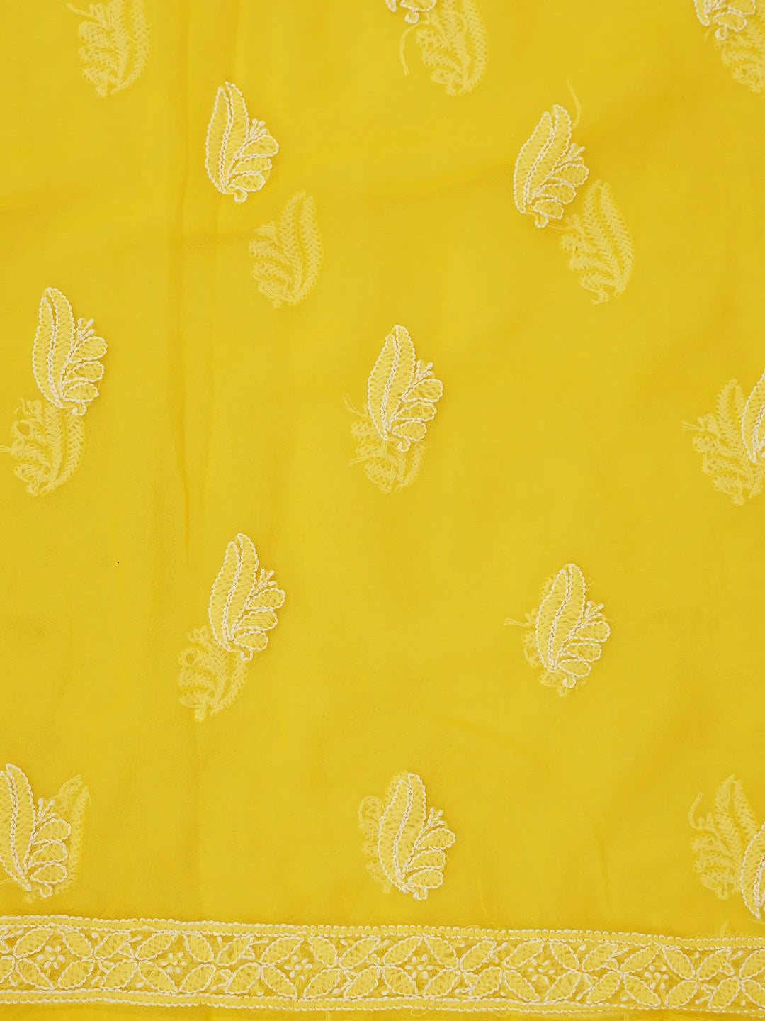 Ada Hand Embroidered Yellow Georgette Lucknowi Chikankari Unstitched Suit Piece 01A793504