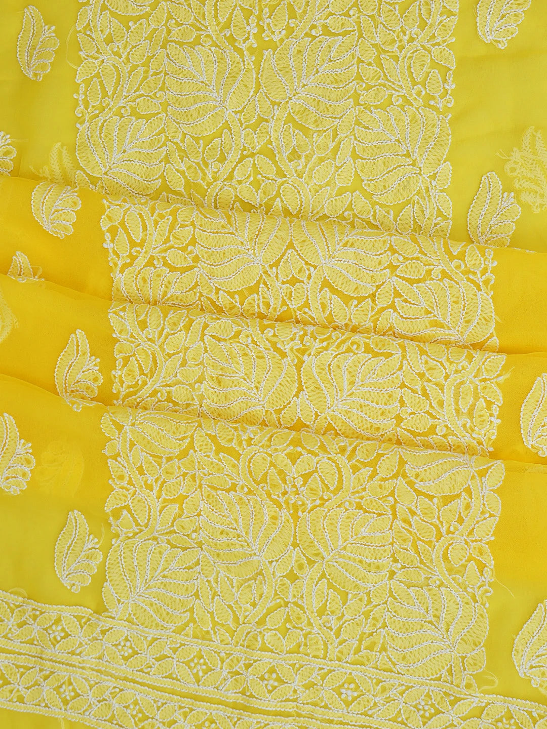 Ada Hand Embroidered Yellow Georgette Lucknowi Chikankari Unstitched Suit Piece 01A793504