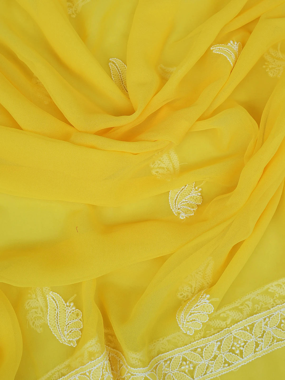 Ada Hand Embroidered Yellow Georgette Lucknowi Chikankari Unstitched Suit Piece 01A793504