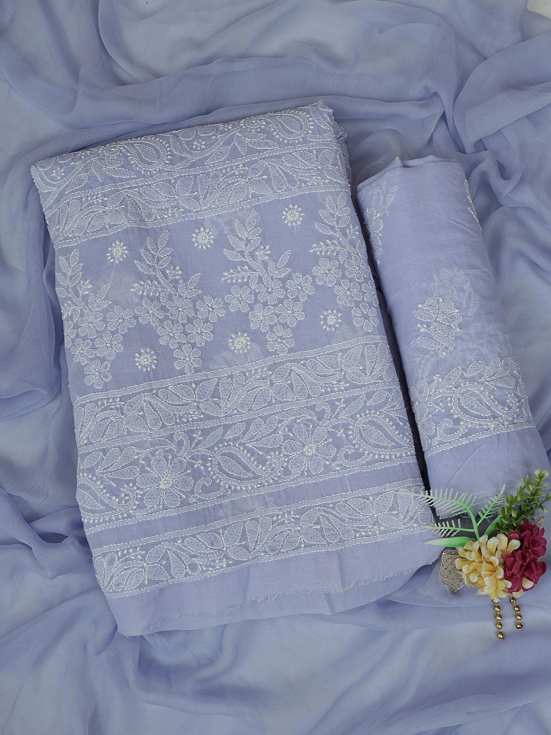 Ada Hand Embroidered Mauve Cotton Lucknowi Chikankari Unstitched Suit Piece 01A767847