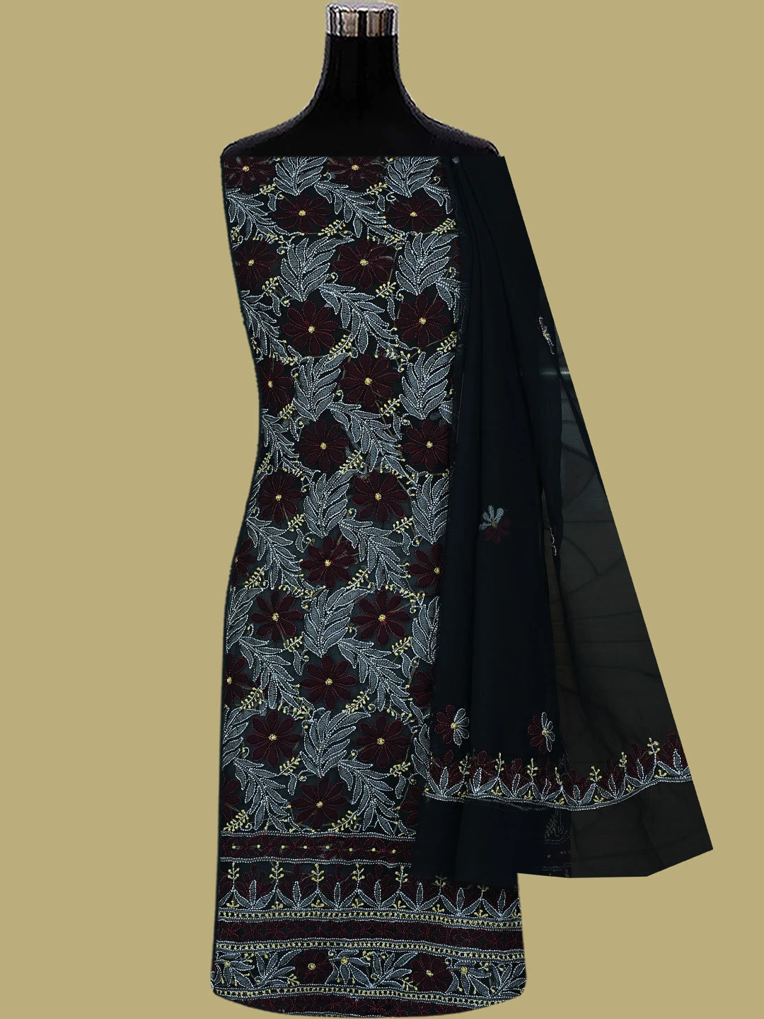 Ada Hand Embroidered Black Georgette Lucknowi Chikankari Unstitched Suit Piece 01A799935