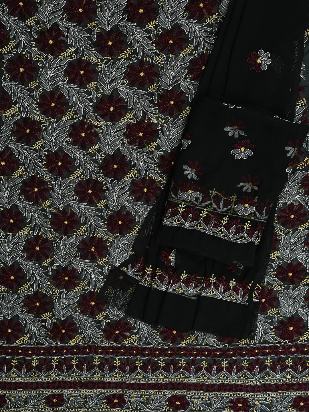 Ada Hand Embroidered Black Georgette Lucknowi Chikankari Unstitched Suit Piece 01A799935
