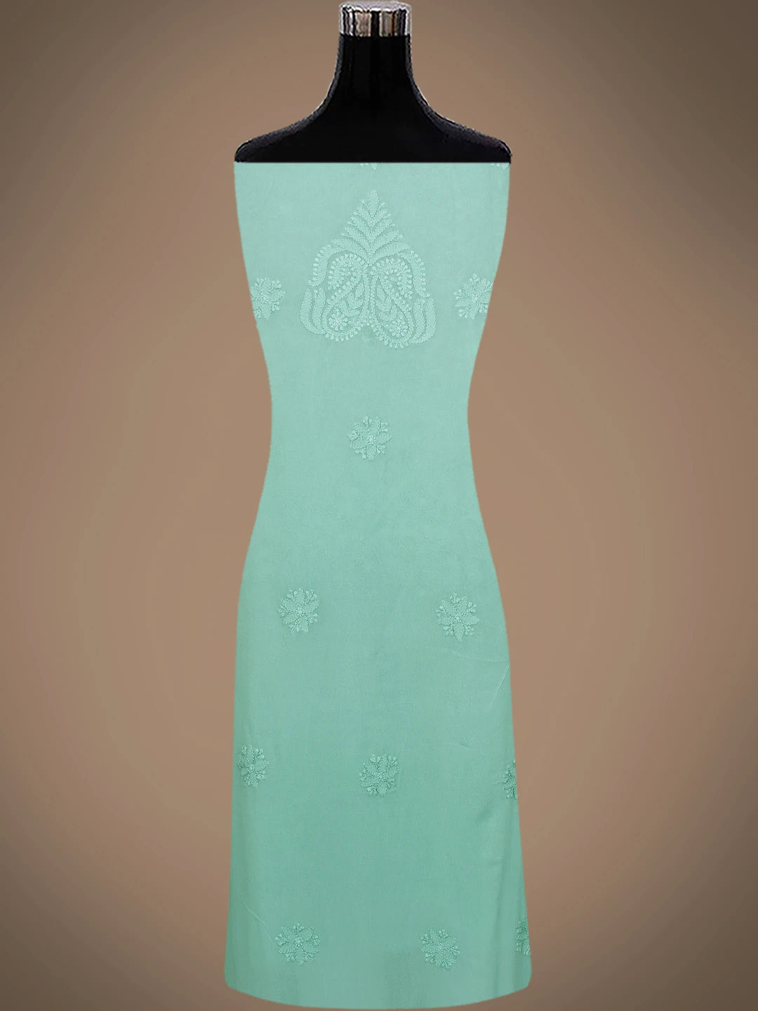 Ada Hand Embroidered Sea Green Viscose Georgette Lucknowi Chikankari Unstitched Kurta Dupatta Set 01A751232