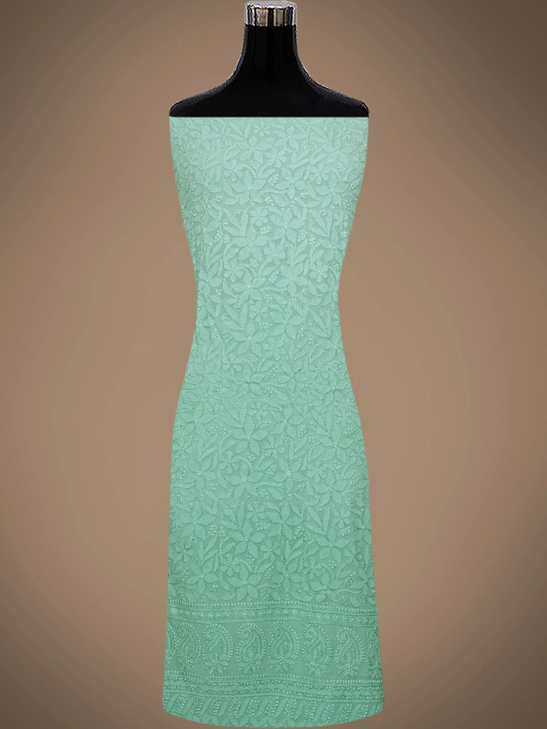 Ada Hand Embroidered Sea Green Viscose Georgette Lucknowi Chikankari Unstitched Kurta Dupatta Set 01A751232