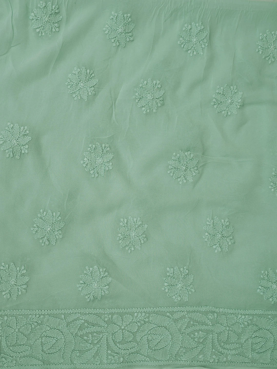 Ada Hand Embroidered Sea Green Viscose Georgette Lucknowi Chikankari Unstitched Kurta Dupatta Set 01A751232