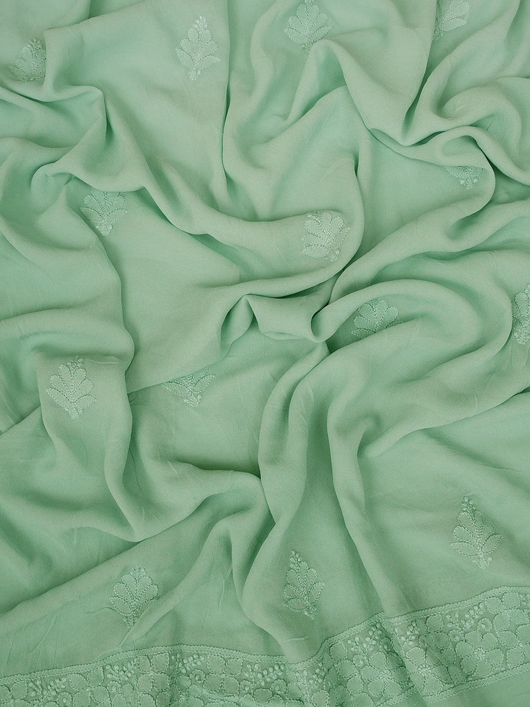 Ada Hand Embroidered Sea Green Viscose Georgette Lucknowi Chikankari Unstitched Kurta Dupatta Set 01A751232