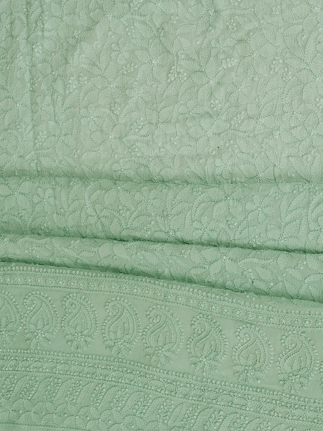Ada Hand Embroidered Sea Green Viscose Georgette Lucknowi Chikankari Unstitched Kurta Dupatta Set 01A751232